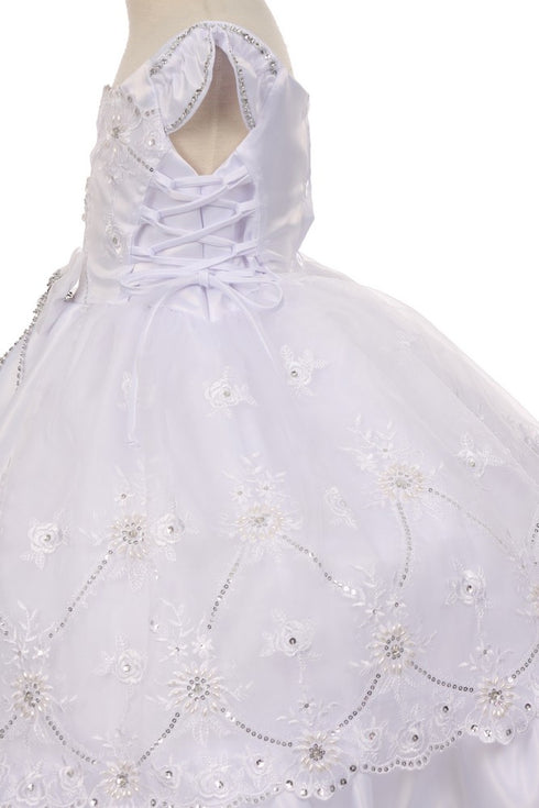 Rain Kids Little Girls White Guardian Angel Organza Cape Baptism Dress 2-4 - SophiasStyle.com
